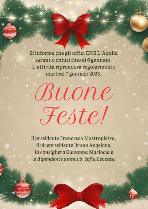 Sì informa che gli uffici resteranno chiusi dal 23 dicembre al 6 gennaiojpg
